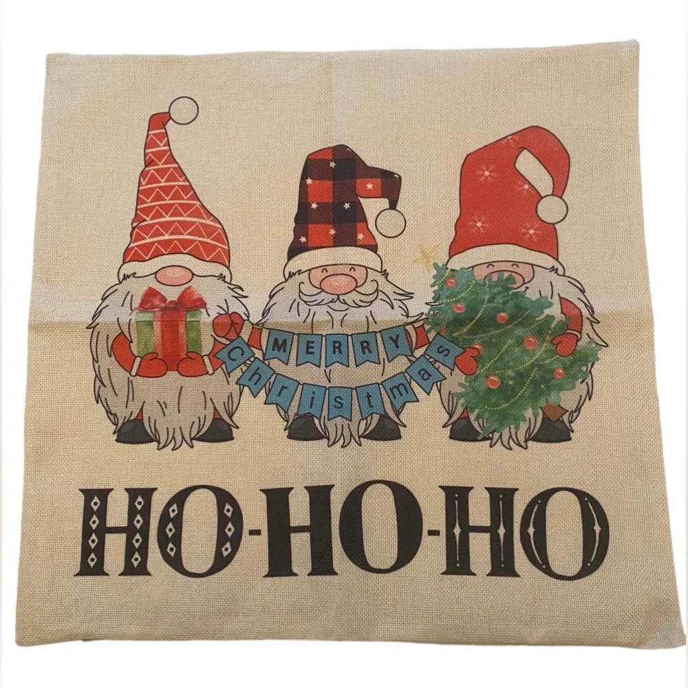 THREE SANTAS MERRY CHRISTMAS THROW PILLOW COVER 17” X 17.5” Holiday Home Decor